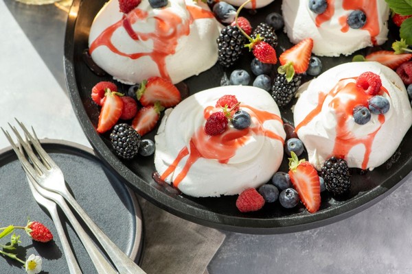 Mini Pavlovas with Fresh Berries and Cream