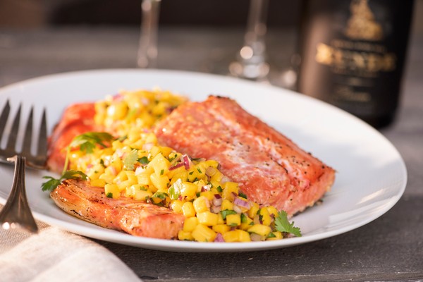 Grilled Salmon with Mango Red Onion Salsa