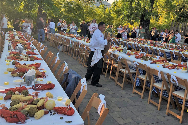 Tables prepared for a lobster dinner