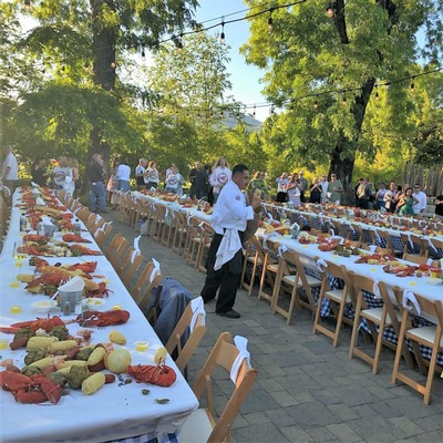 Tables prepared for a lobster dinner