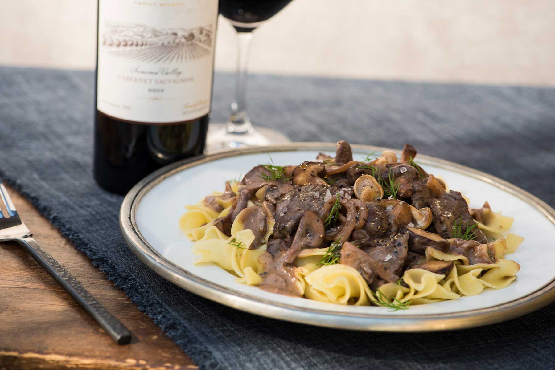 Red Wine Infused Beef Stroganoff with Mushroom Medley