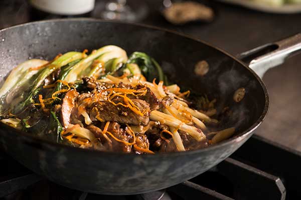 Citrus Bok Choy, Shiitake Mushrooms and Beef Stir-Fry over Rice