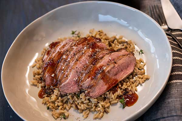 Wild Duck Breast with Chili Glaze and Wild Rice