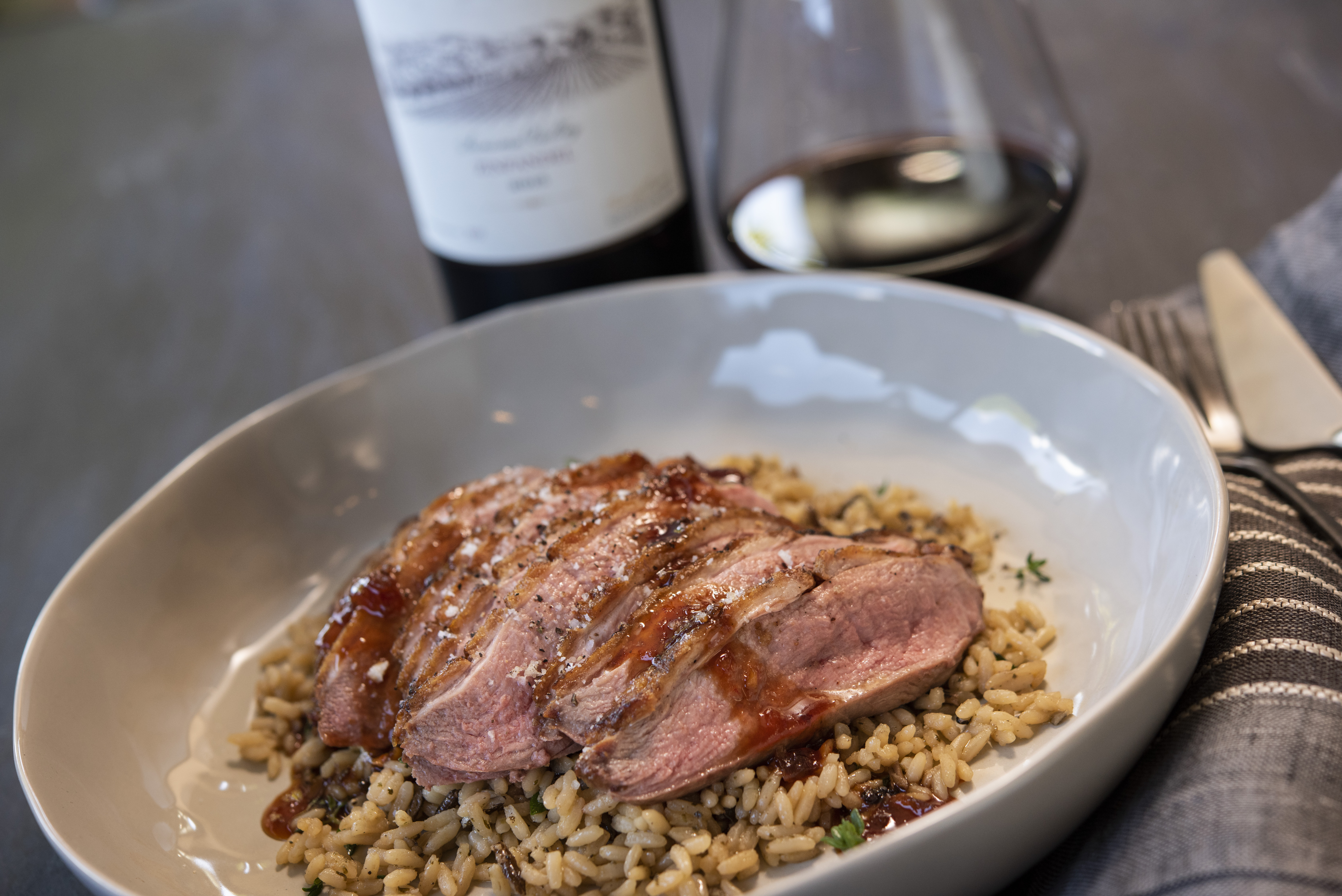 Wild Duck Breast with Chili Glaze and Wild Rice