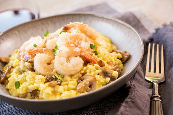 Mushroom Risotto with Prawns and Saffron