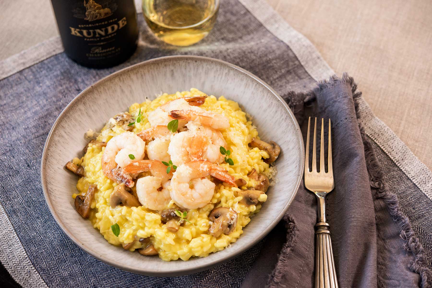 Mushroom Risotto with Prawns and Saffron