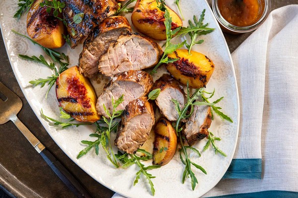 Pork Tenderloin with Chipotle Peach Glaze and Grilled Peaches
