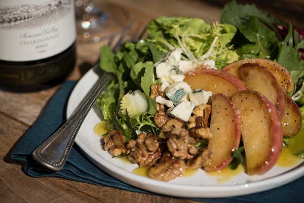 Caramelized Apple Salad with Blue Cheese, Walnuts and Dijon Dressing