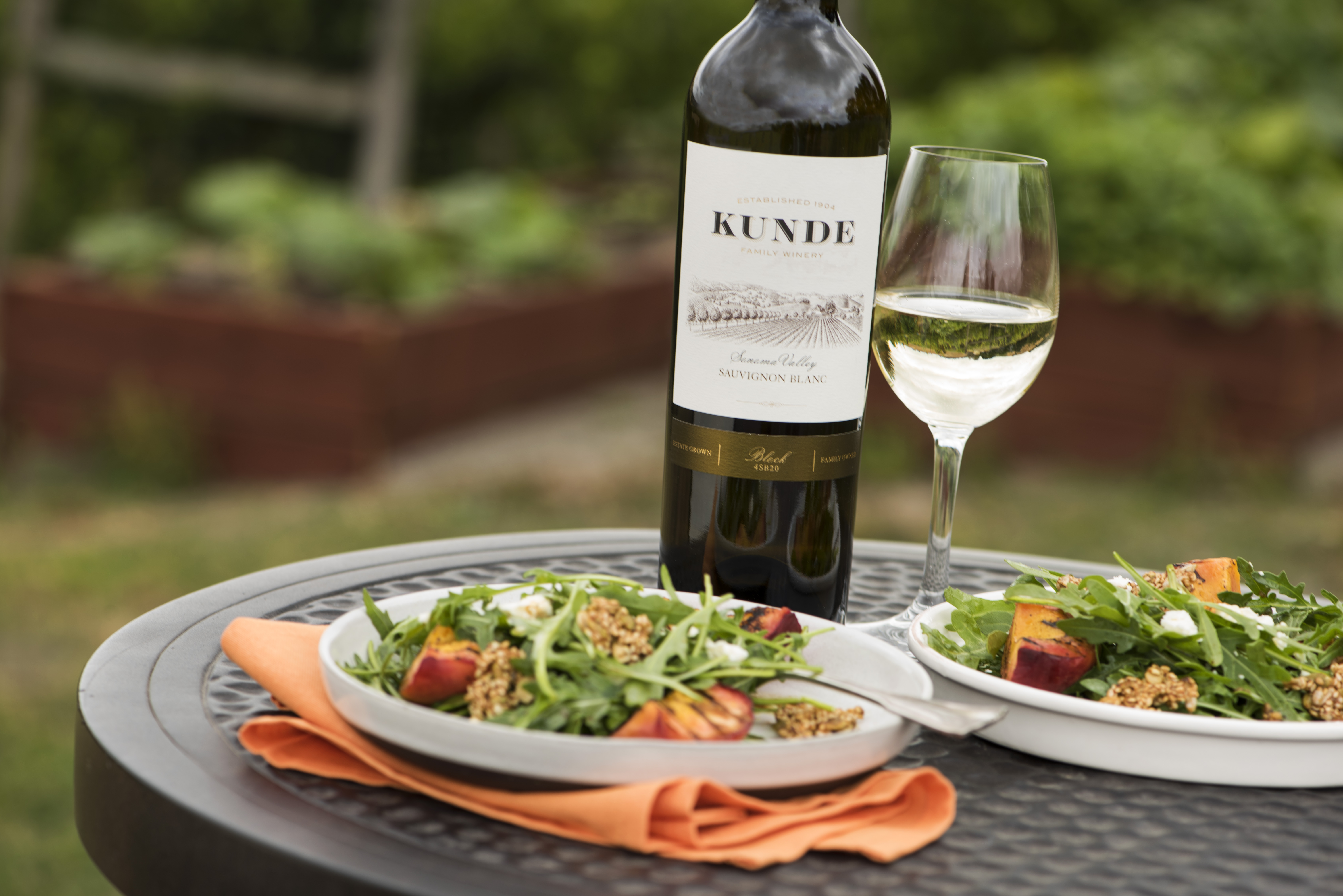 Grilled Peach and Arugula Salad with Feta and Spicy Seed Brittle