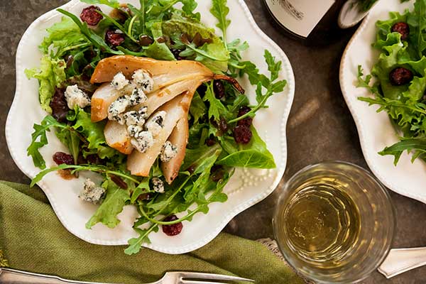 Roasted Pear an Blue Cheese Harvest Salad with Balsamic Vinaigrette