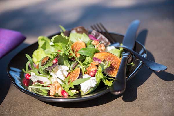 Roasted Fig Salad with Fresh Ricotta, Honey Walnuts and Pomegranate Seeds