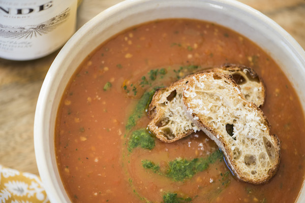 Heirloom Tomato Soup with Parmesan Crostini