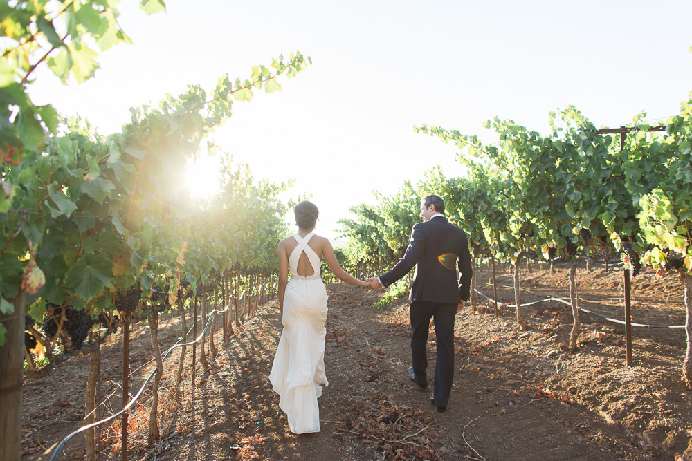 Boot Hill Venue: Couple holding hands in the vineyard.