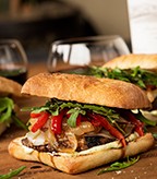 Grilled Portobello Sandwich with Caramelized Onions, Pesto Mayo and Balsamic Glaze