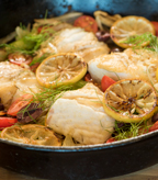 Halibut with Fennel, Olives and Cherry Tomatoes