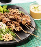 Pork Satay with Cucumber Lettuce Wraps and Zesty Peanut Sauce